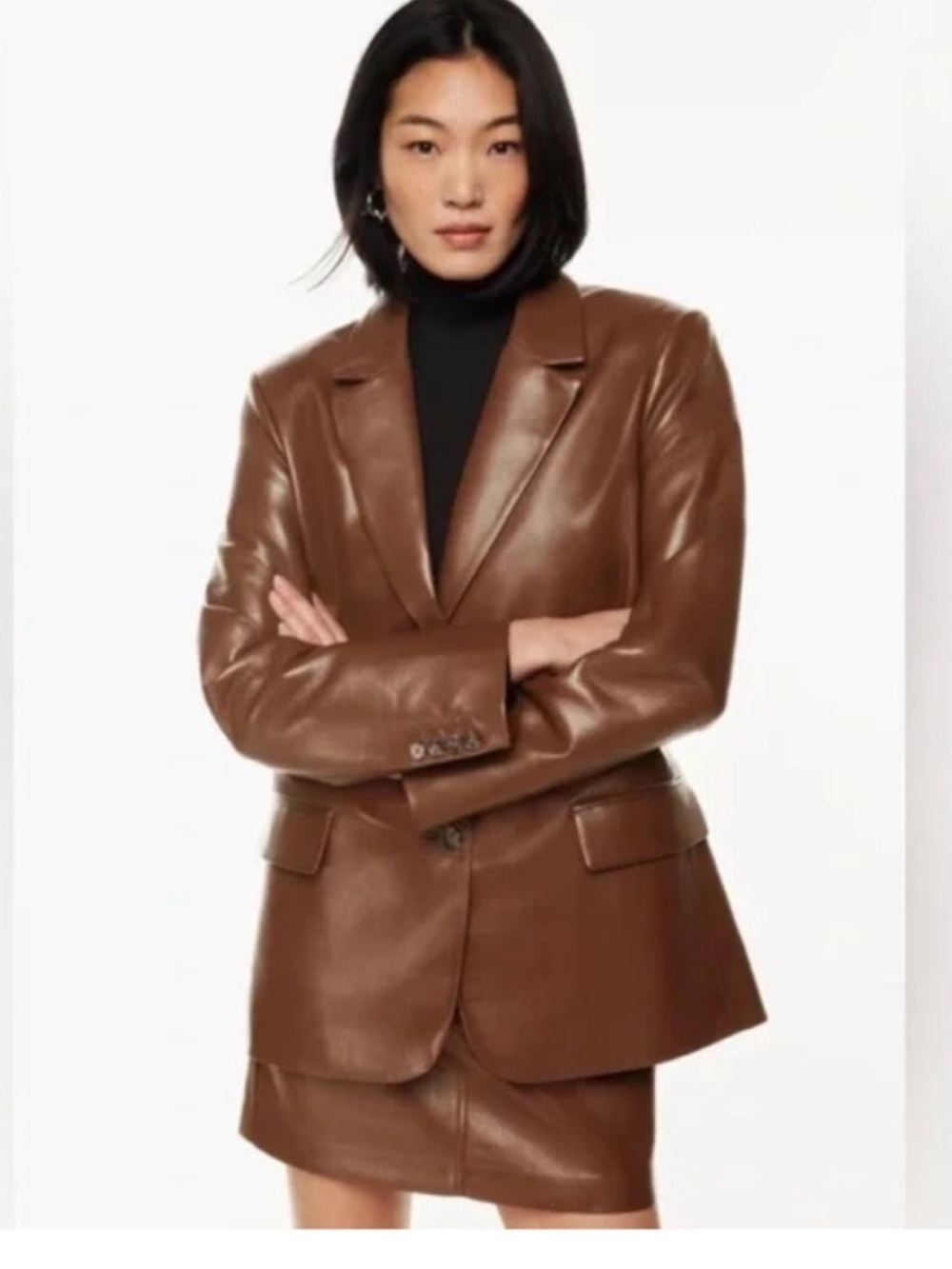 Brown aritzia Wilfred vegan leather blazer size 2XS